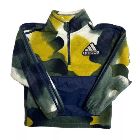 Adidas Multicolored Pullover Fleece Kids Size Small Center Pocket Zip Camo - Picture 1 of 5